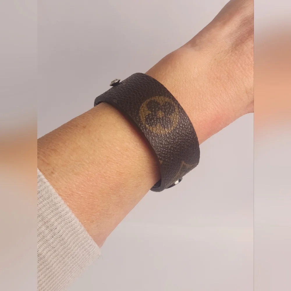 Louis Vuitton Brown Monogram Canvas Leather Bracelet with Crystal Embellishments